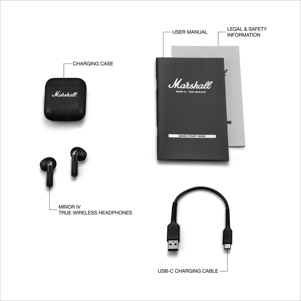 MARSHALL MINOR IV BLACK TRUE WIRELESS HEADPHONES-Black - MINOR IV BLACK