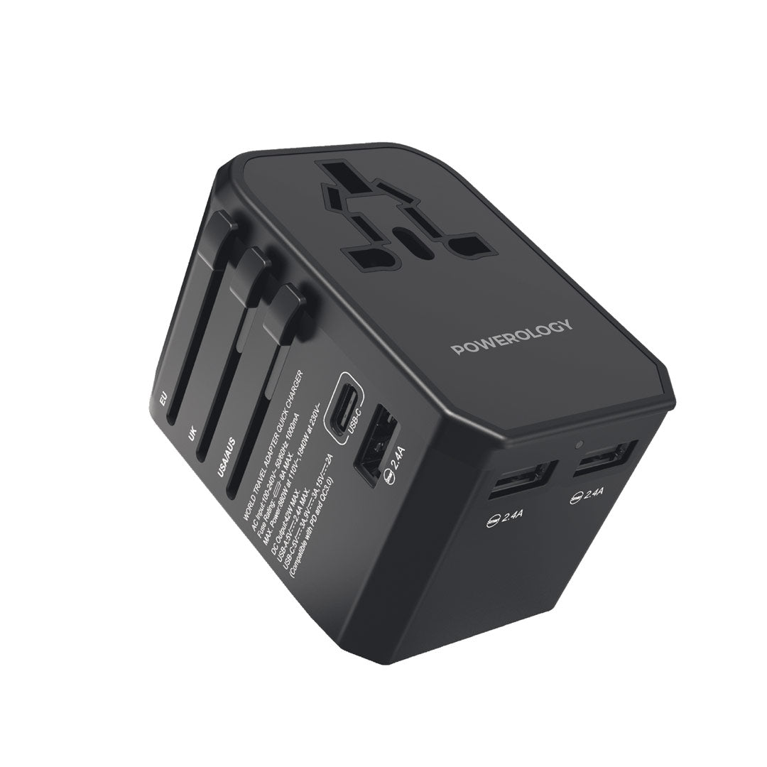 Powerology Universal Multi-Port Travel Charger - P45PDUTVBK - Black