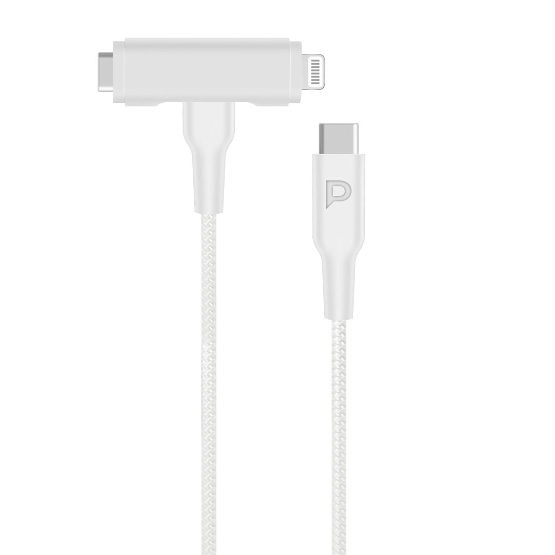 Powerology Braided USB-C to USB-C + Lightning Data & Fast Charge 1.2m/4ft - PCAB007WH - White