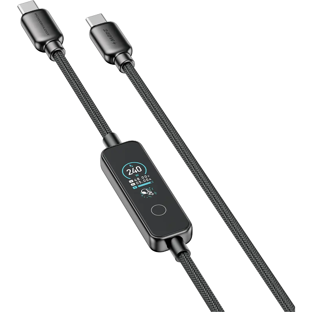 Powerology كابل TFT Chargelink USB-C بقوة 240 واط - PCABCM0121BK - أسود