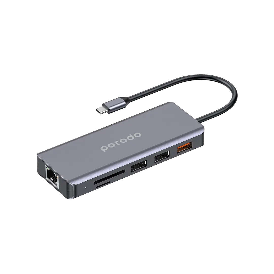 Porodo 9in1 HDMI Ethernet USB-C Hub - PD-91CHB-GY