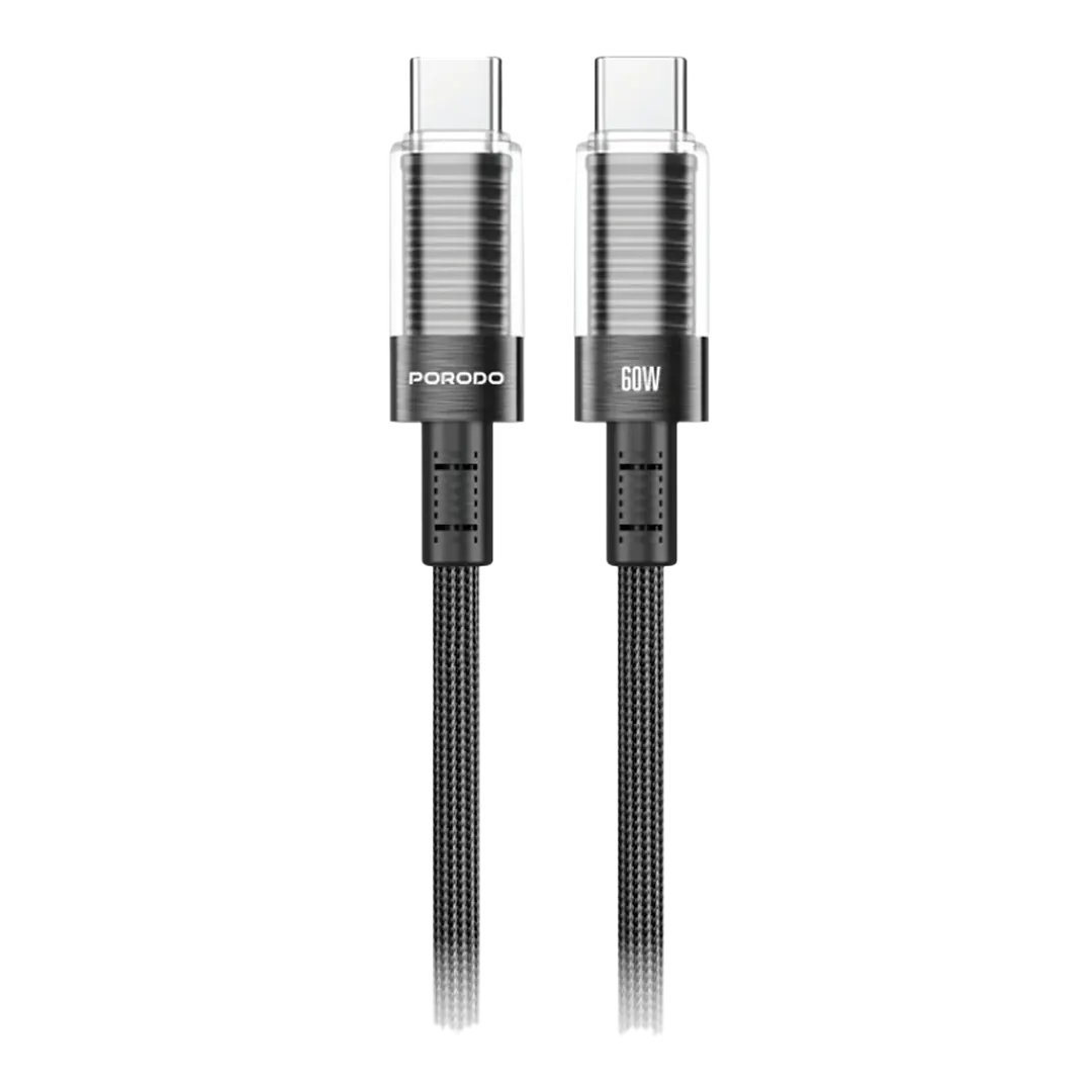 Porodo Transparent Shell USB-C To USB-C Cable - PD-CBL0026-BK-C