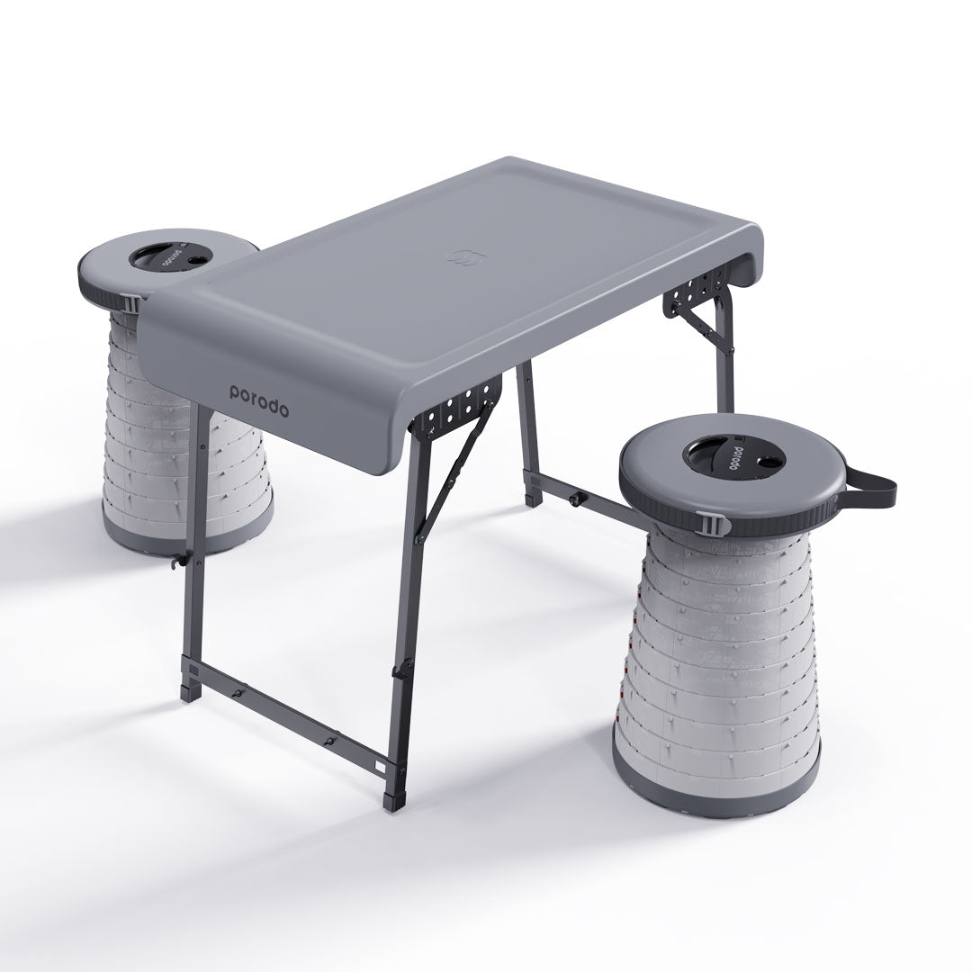 Porodo Lifestyle Compact Portable Outdoor Table Set With Illuminated Folding Seats - PD-CFDLDSTS-GY