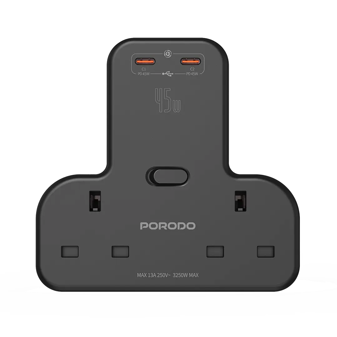 Porodo Multi-Port Wall Socket - PD-FWCH026-BK