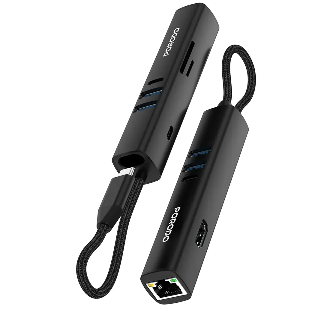 Porodo 8-In-1 Multi-Port USB Hub With 5 Gbps Transfer Speed - PD35038IN1BK