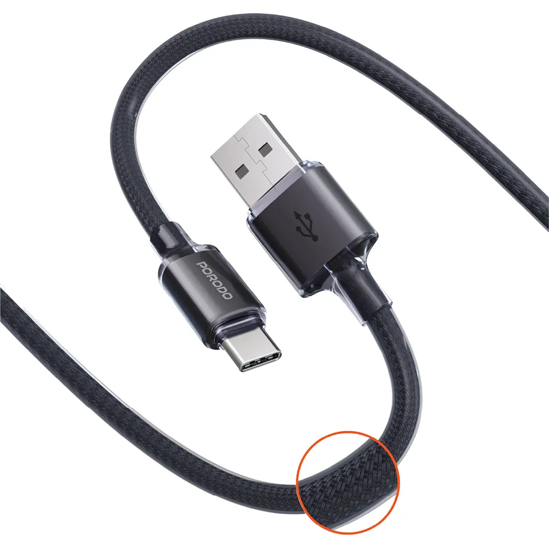 Porodo USB-A TO USB-C Braided Cable - PDCBL0035BK