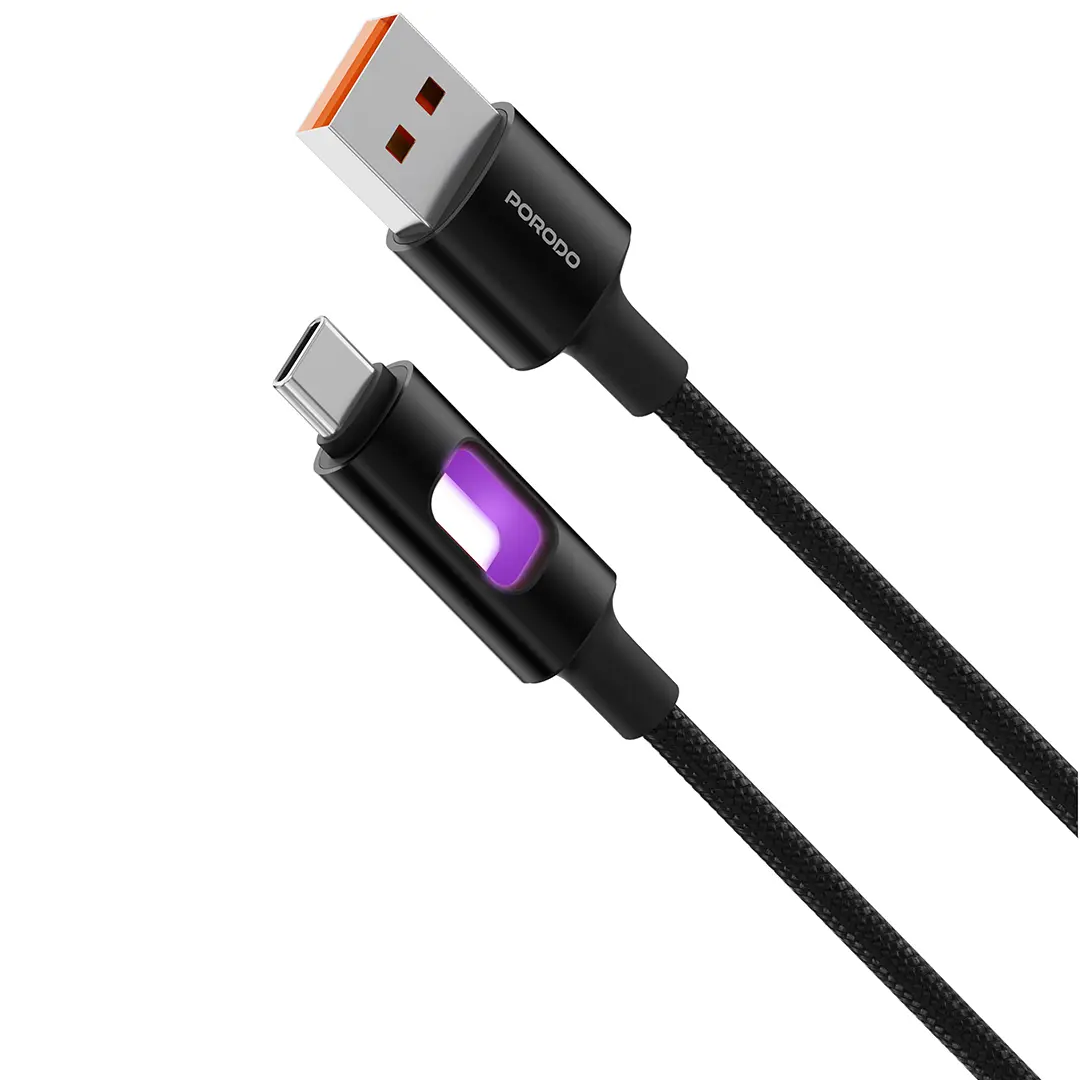 Porodo LED Braided USB-A to Lightning Cable Charging & Data Transfer - PDCBLXGH01BK