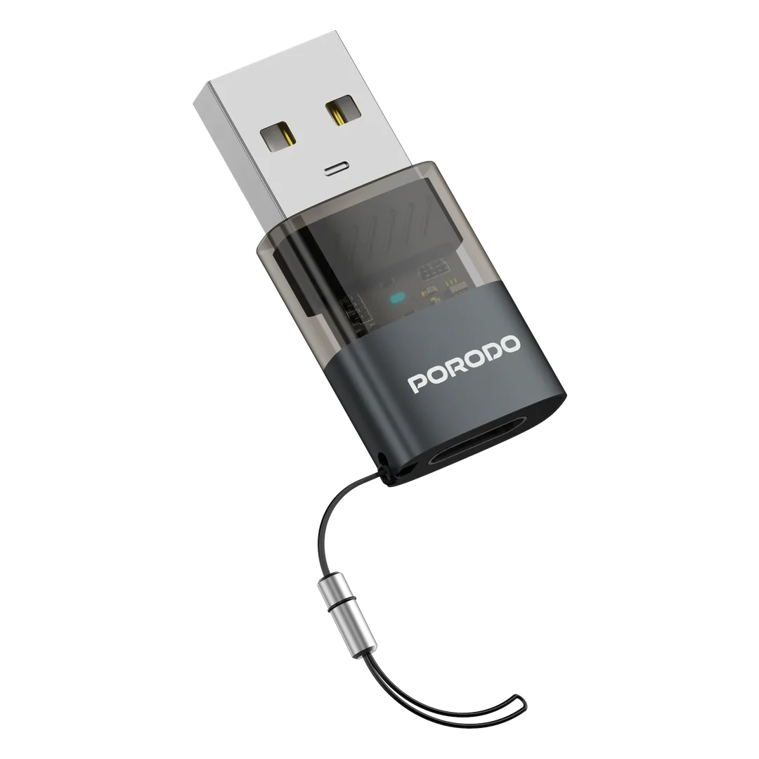 Porodo MINILINK Transparent OTG Adapter USB-C to USB-A - Grey