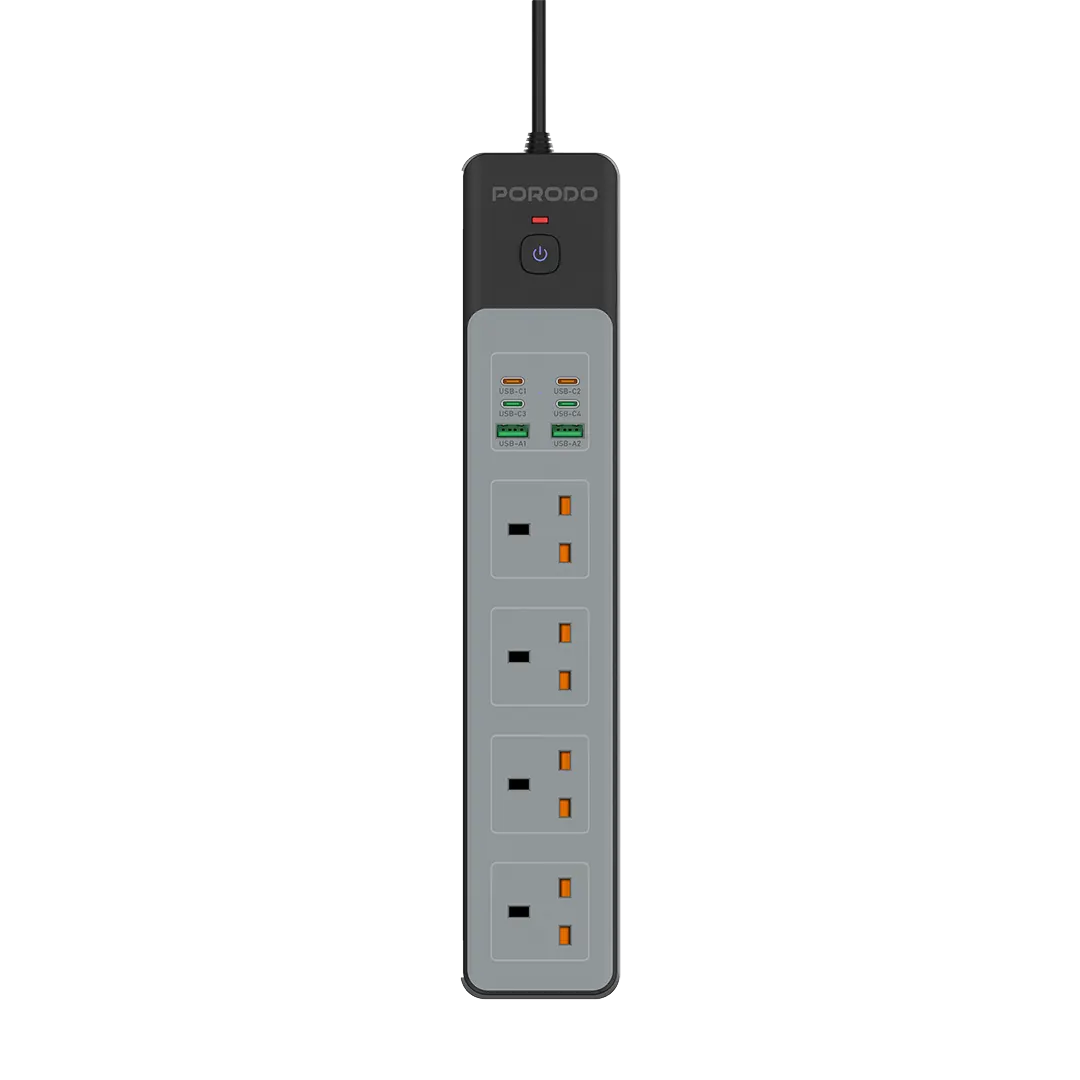 Porodo 4AC 65W 3000W Power Strip - PD-FWCH045-BK