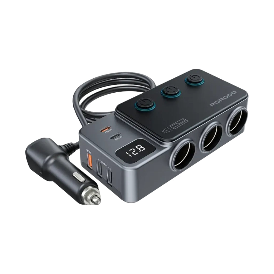 Porodo 120W Car Charger Hub Triple-Port Lighter Socket - PDFWCH070DG