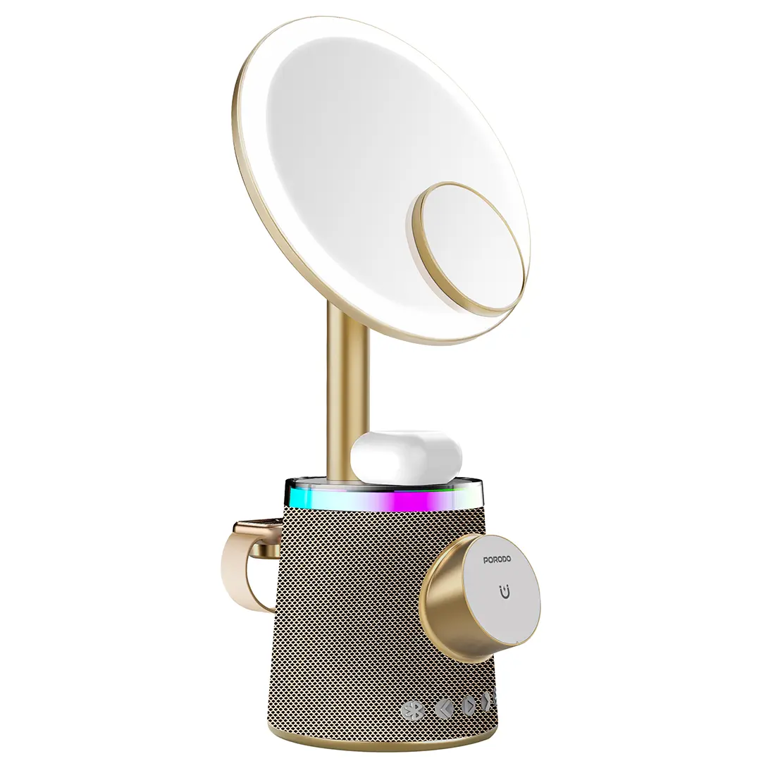 Porodo Makeup Mirror Wireless Charger & Speaker with RGB Lights - PDLFST220GD