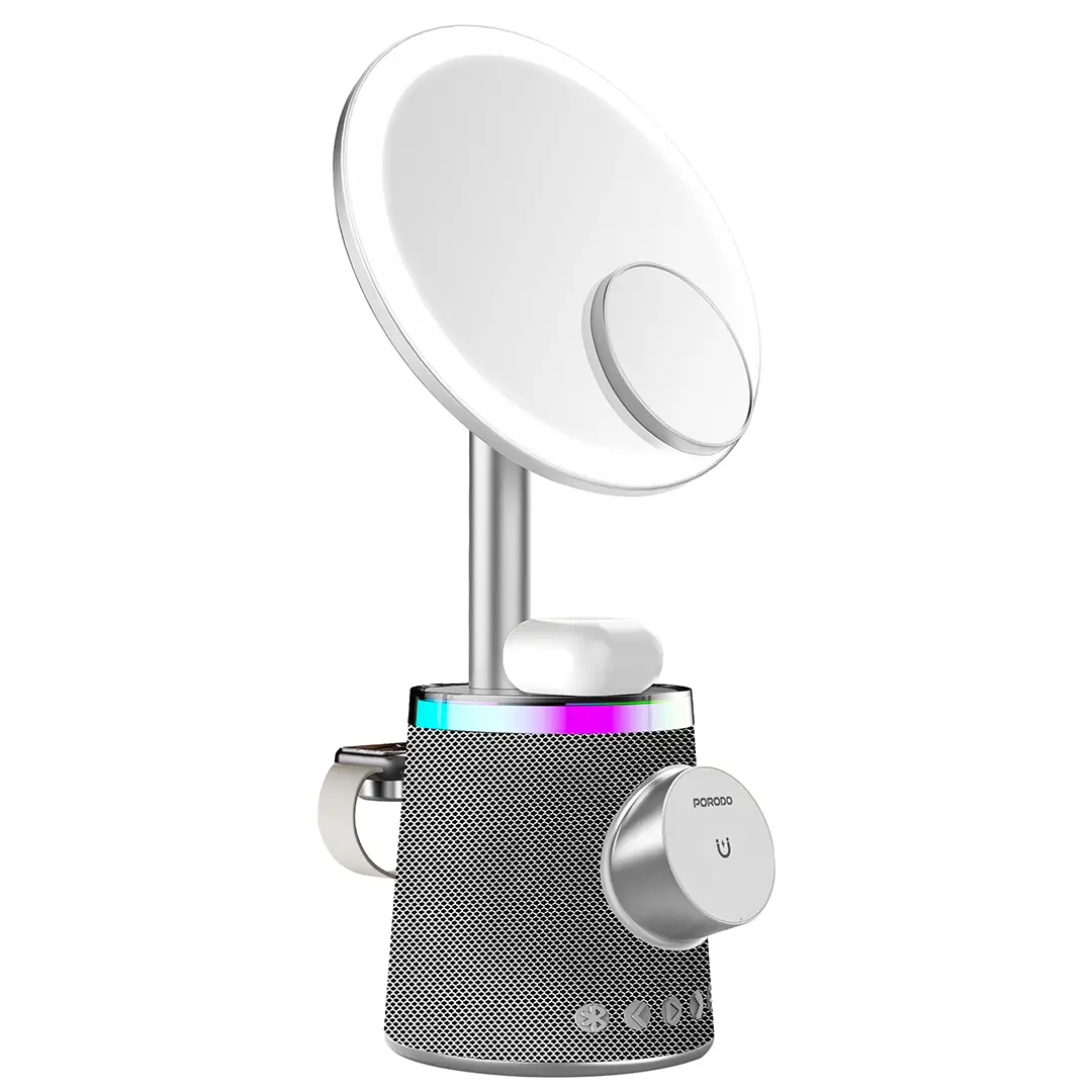 Porodo Makeup Mirror Wireless Charger & Speaker with RGB Lights - PDLFST220GD