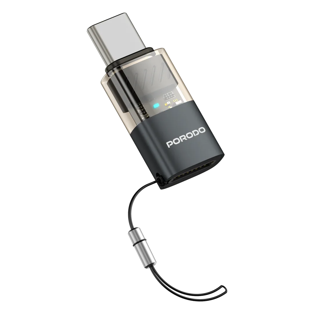 Porodo MiniLink محوّل OTG شفاف من لايتننغ إلى USB-C - رمادي