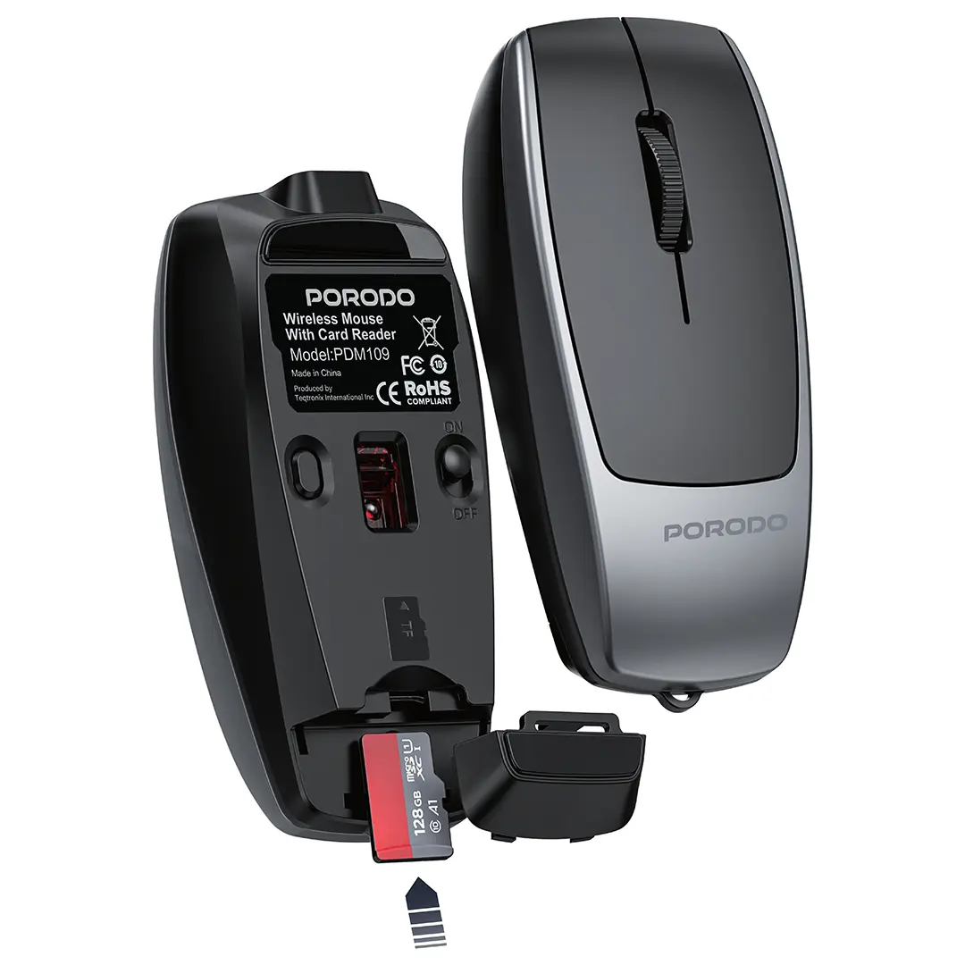 Porodo Wireless Mouse 1600DPI with Card Reader - PDM109SL