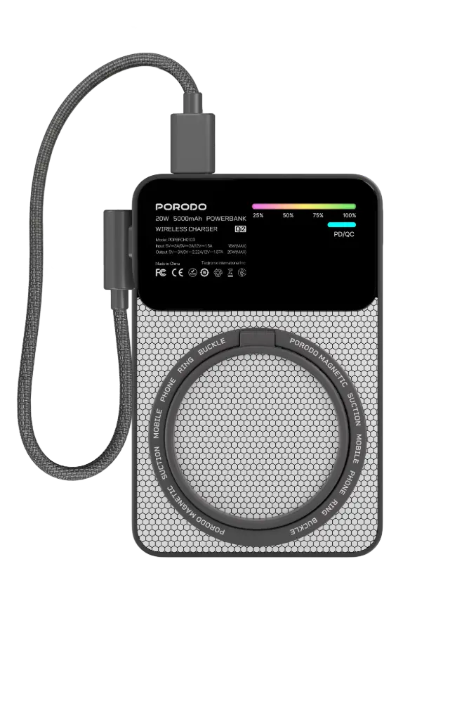 Porodo Yas 5000mAh MagSafe Wireless Power Bank with Kickstand - Gray
