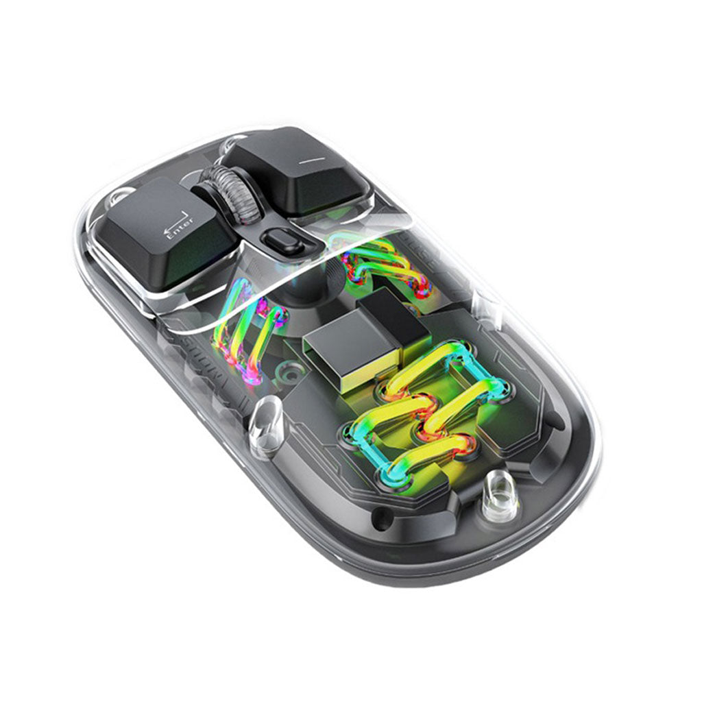 Porodo Transparent Dual-Mode Wireless Mouse RGB Light And Magnetic Cover - PD-TMDM-BK