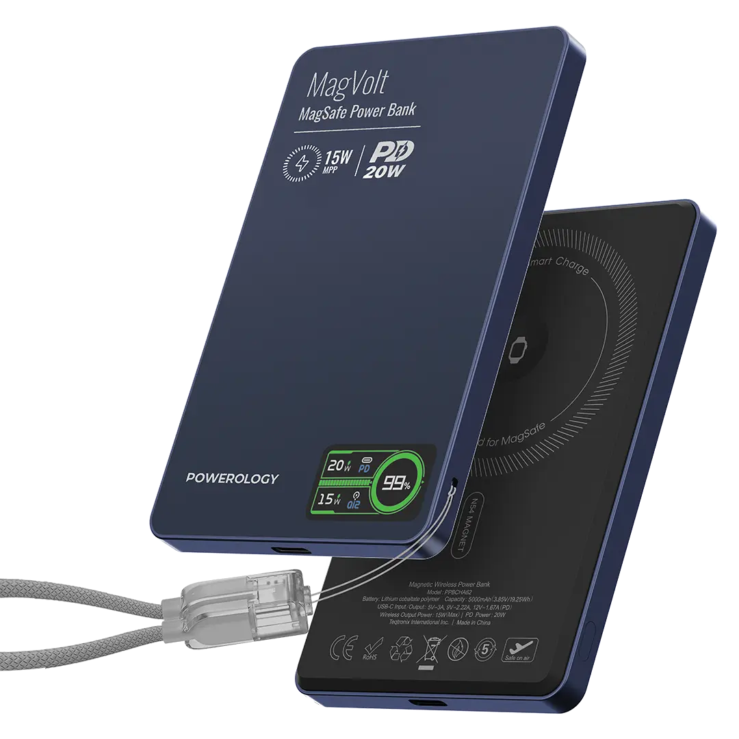 Powerology MagVolt 5000mAh Magnetic Power Bank - PPBCHA62BU - Blue