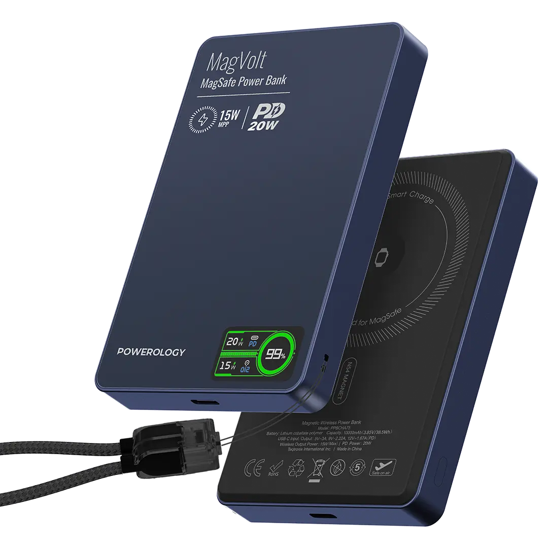 Powerology MagVolt 10000mAh Magnetic Power Bank - PPBCHA75BU - Blue