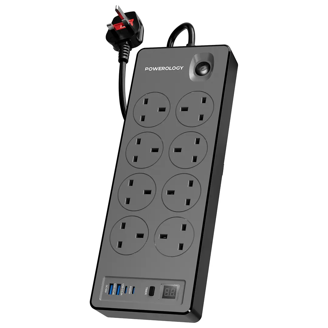 Powerology 8AC | 2990W Power Strip PD 20W - PWCUQC047BK - Black