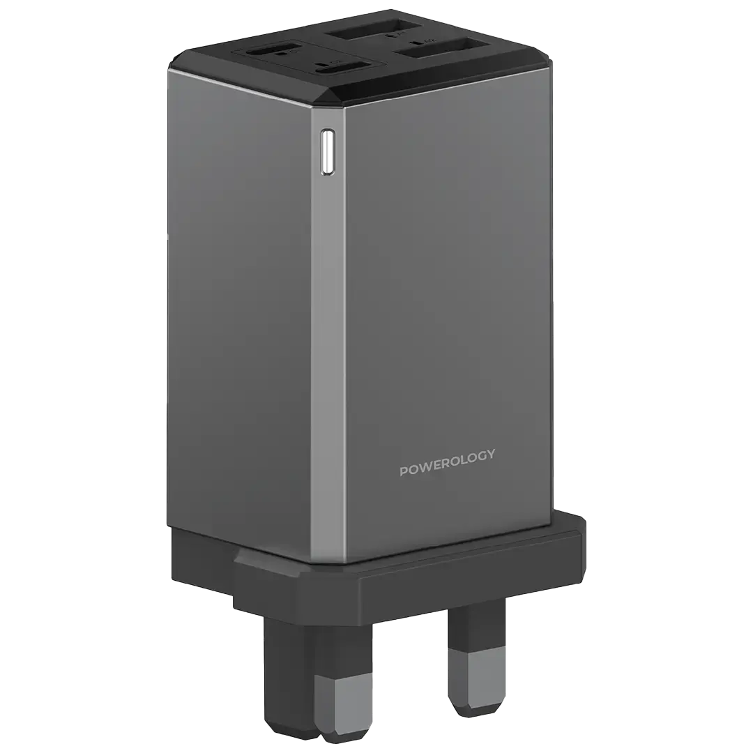 Powerology 65W GaN UK Plug Travel Adapter - PWCUQC063GR - Grey