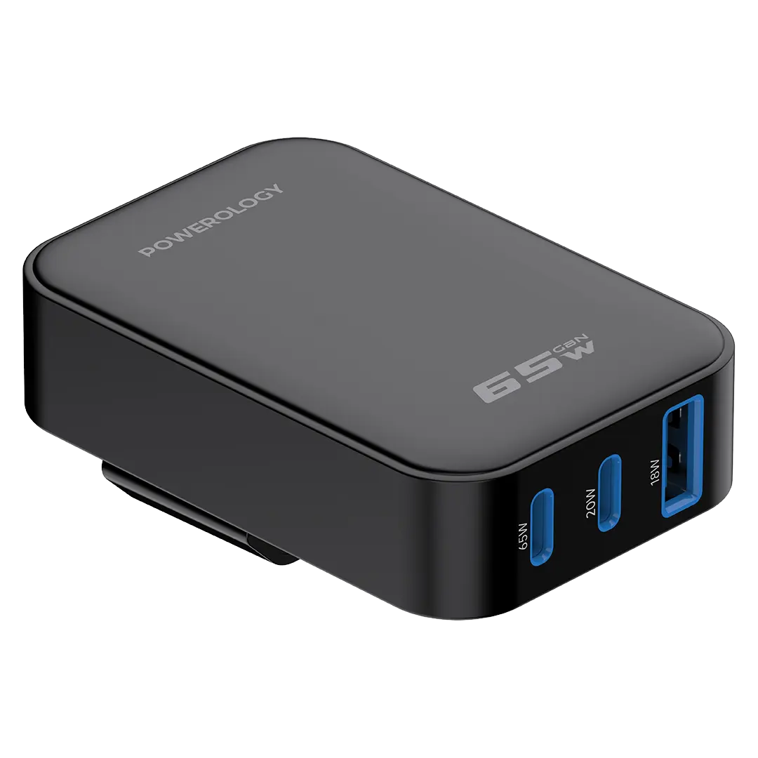 Powerology Crab 65W Foldable EU GaN Charger - Black