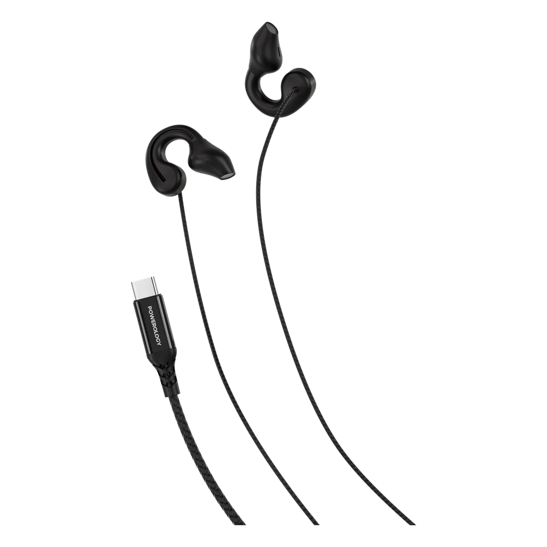 Powerology Voro Earhook USB-C Wired Earphones - Black
