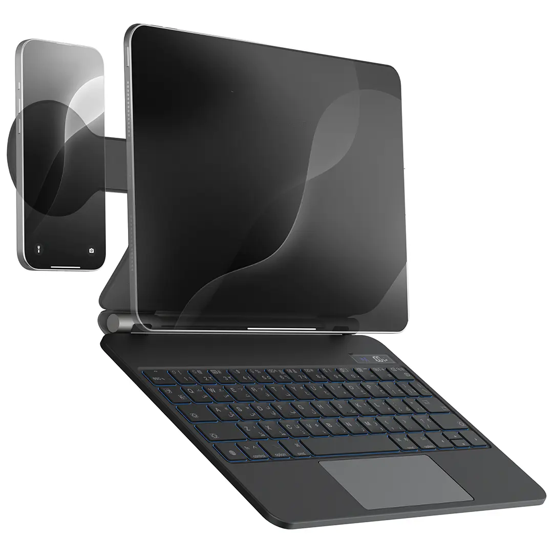 Powerology DynaBoard Wireless Keyboard Case With MagSafe Phone Holder Designed For iPad Pro 13" (M4) - PWMK13BK - Black