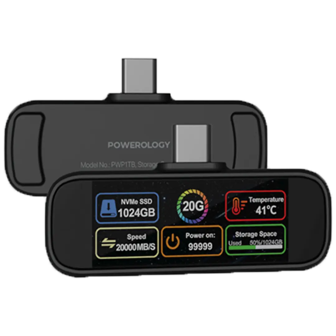 Powerology Vaultx 1 TB Mini Portable SSD Drive - PWP1TBBK - Black