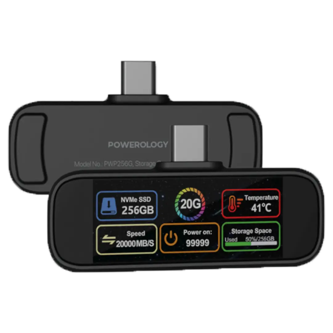 Powerology Vaultx 256 GB Mini Portable SSD Drive - PWP256GBK - Black