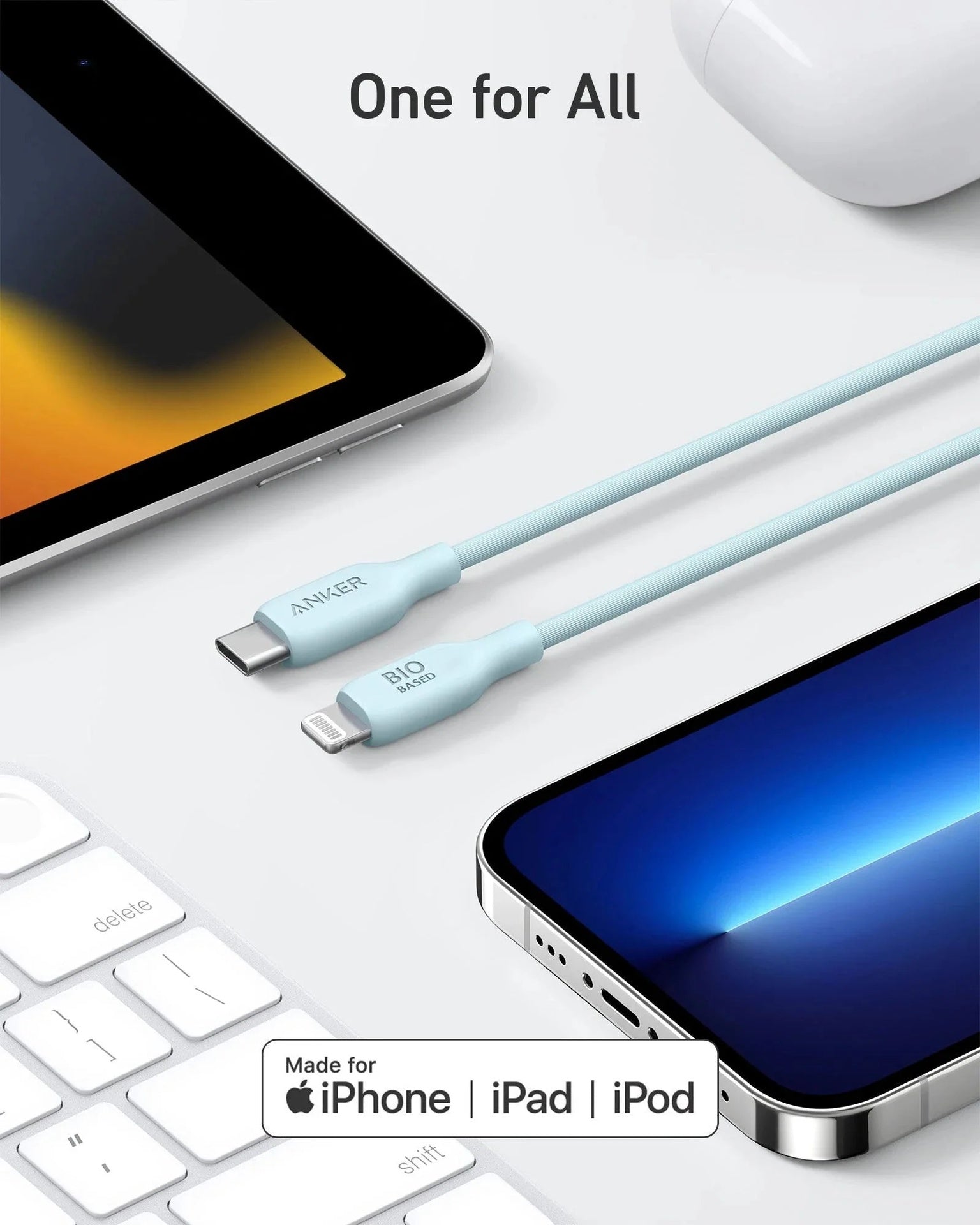 كابل Anker 542 USB-C إلى Lightning (Bio-Based) (1.8 متر/6 قدم) - أزرق
