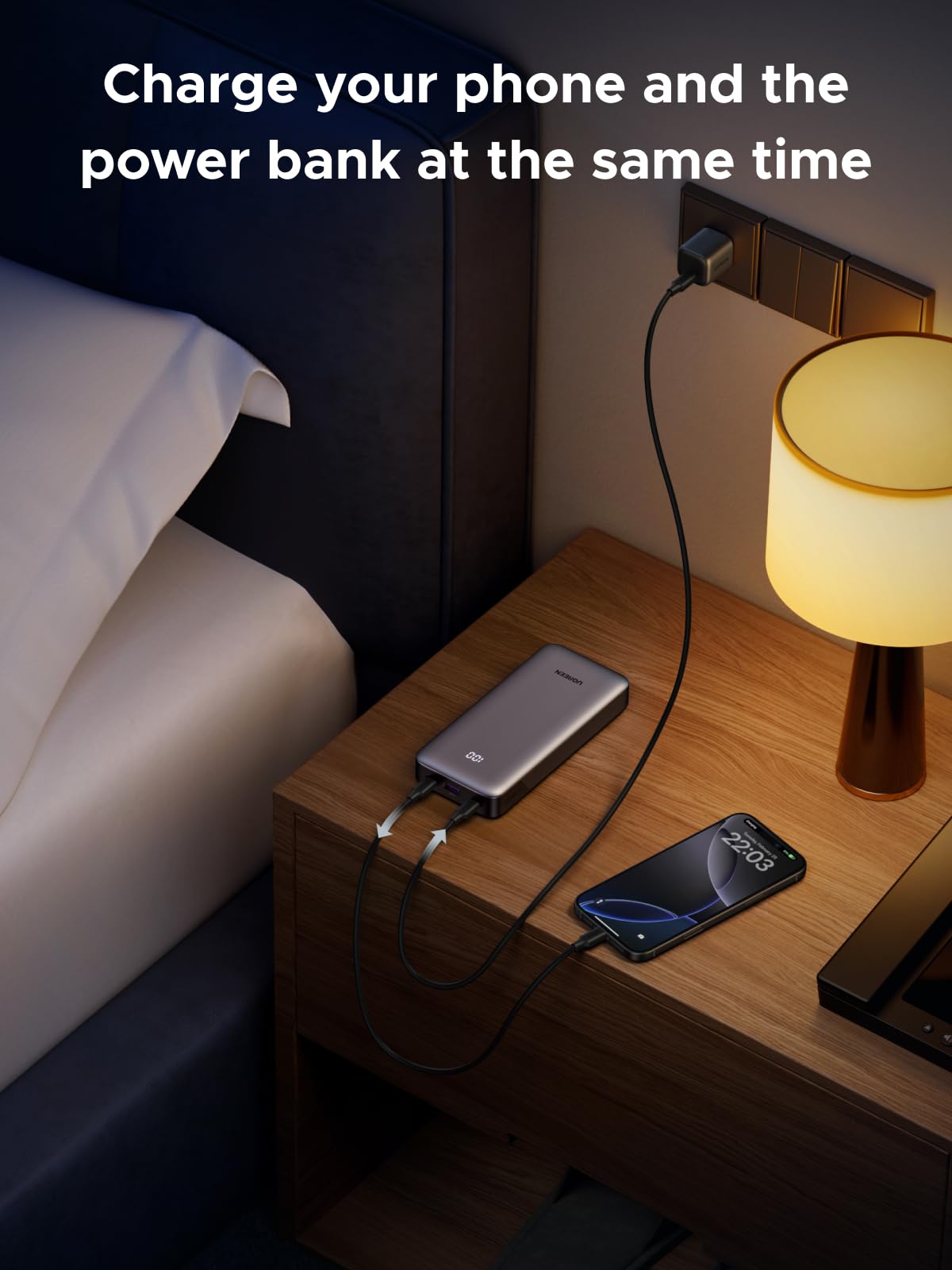 UGREEN باور بانك 20000 مللي أمبير بمنفذين USB-C ومنفذ USB-A - PB532