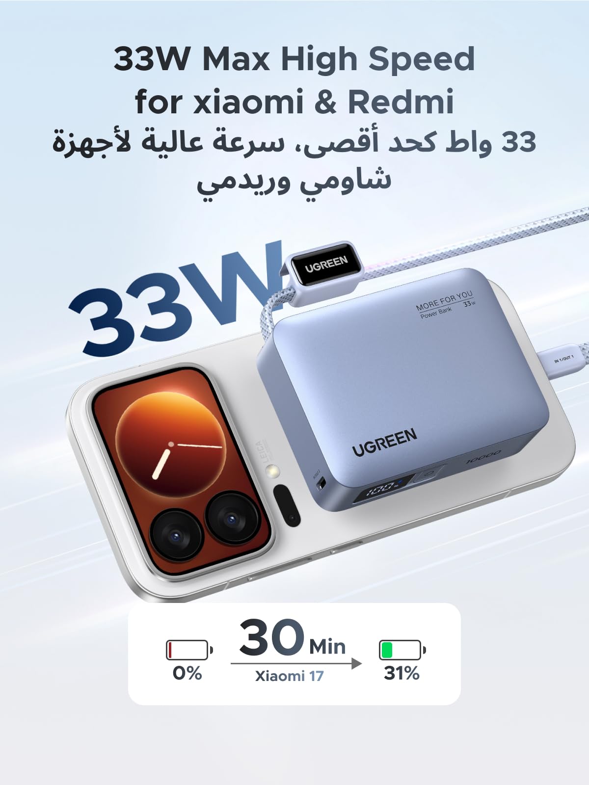 UGREEN باور بانك 10000 مللي أمبير سريع الشحن 33 واط - PB584