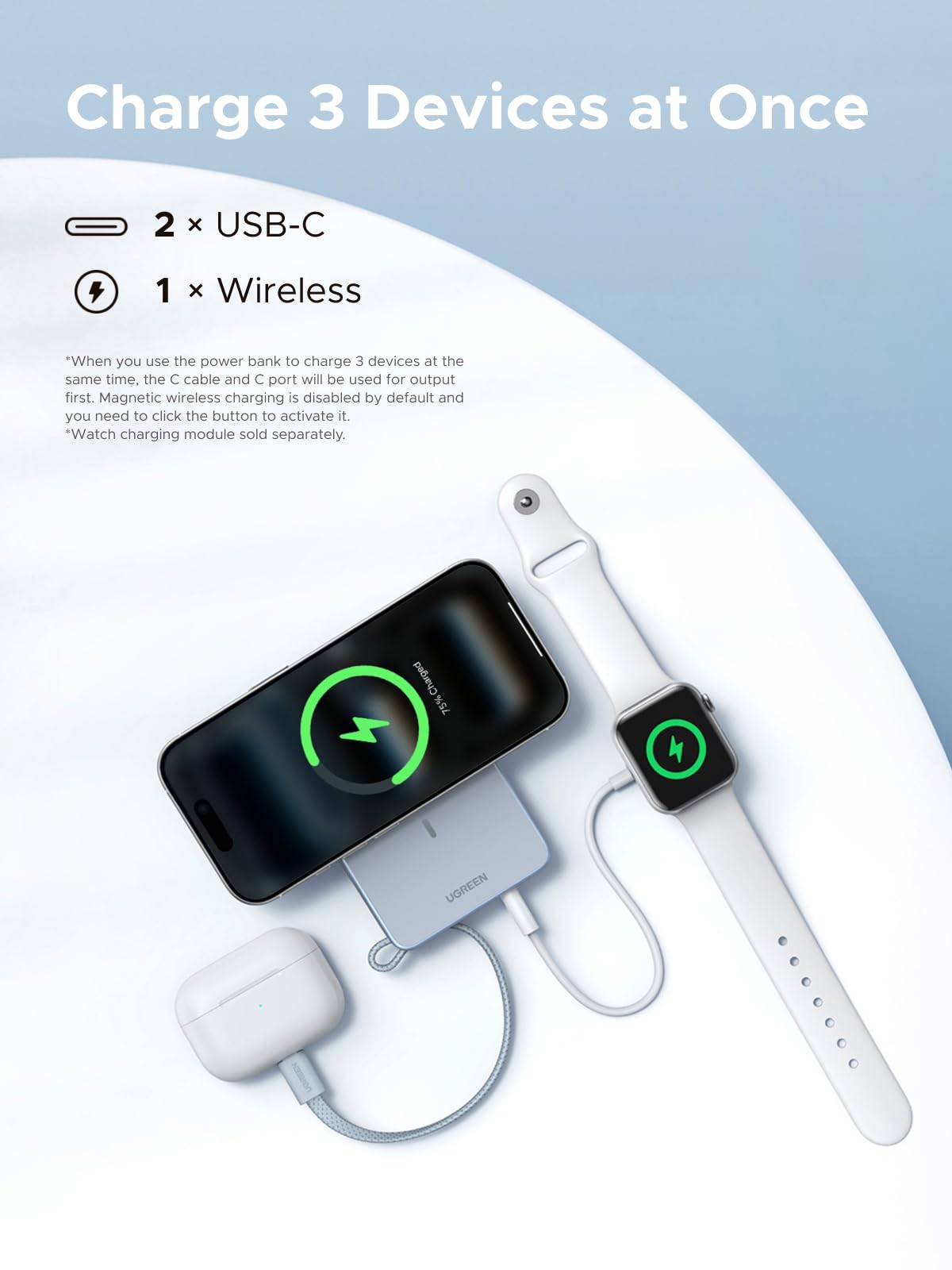 UGREEN MagFlow PB773 compact magnetic power bank size