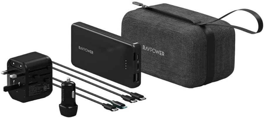 مجموعة بنك الطاقة الفاخر RAVPower RP-PB1231 5 في 1 باللون الأسود