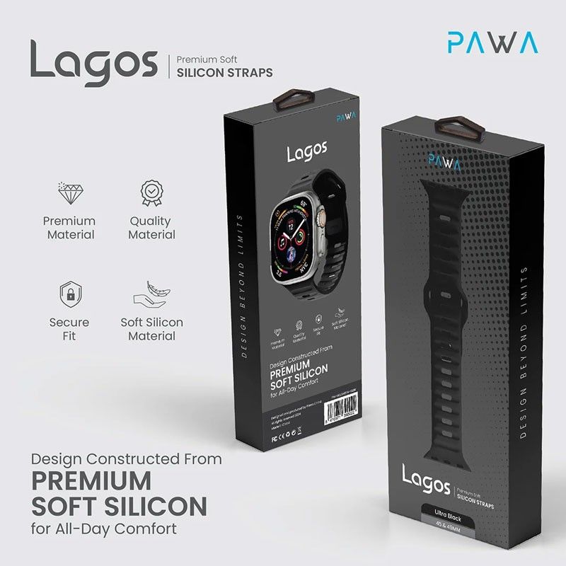 PAWA Lagos Premium Soft Silicon Strap 45/49MM - Ultra Black