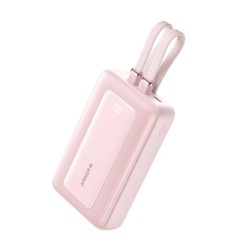 باور بانك أنكر زولو (20 كيلو، 30 واط، كابل USB-C وLightning مدمج) - وردي