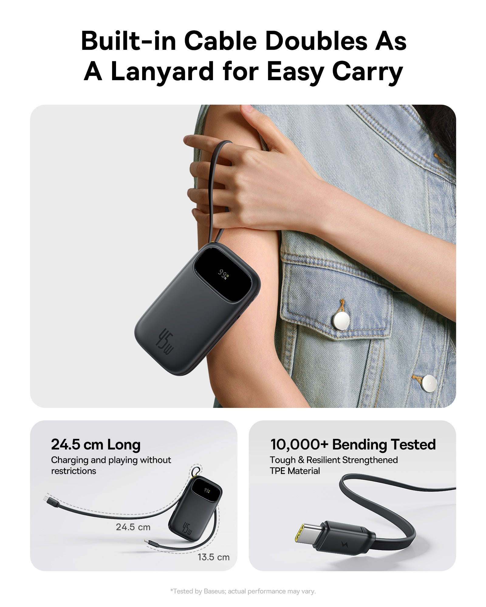 Baseus بنك طاقة EnerFill FC31 Qpow3 بسعة 10000 مللي أمبير وقوة 45 واط مع كابلين USB-C - P10082102123-00 - أسود