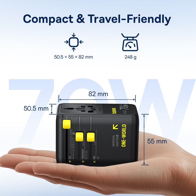 Baseus EnerCore CG11 Universal Travel Adapter 70W with Retractable USB-C - E0307E00