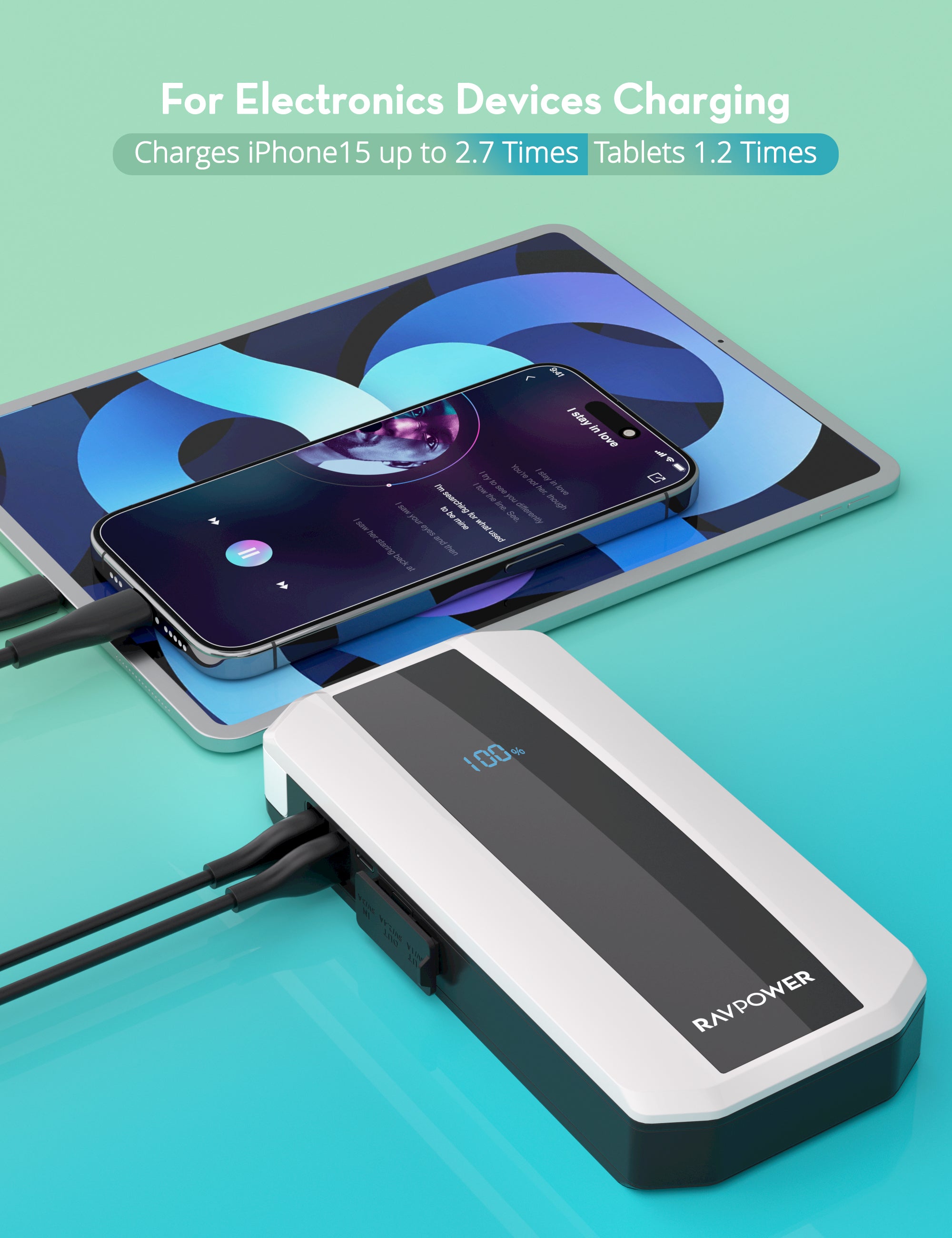 RAVPower بادئ تشغيل 11000 ملي أمبير أبيض/أسود - RP-PB1225