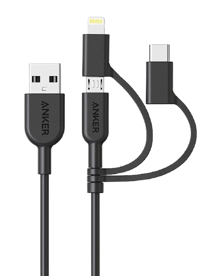 كابل Anker PowerLine II 3 في 1 (0.9 متر/3 قدم) C89 - أسود