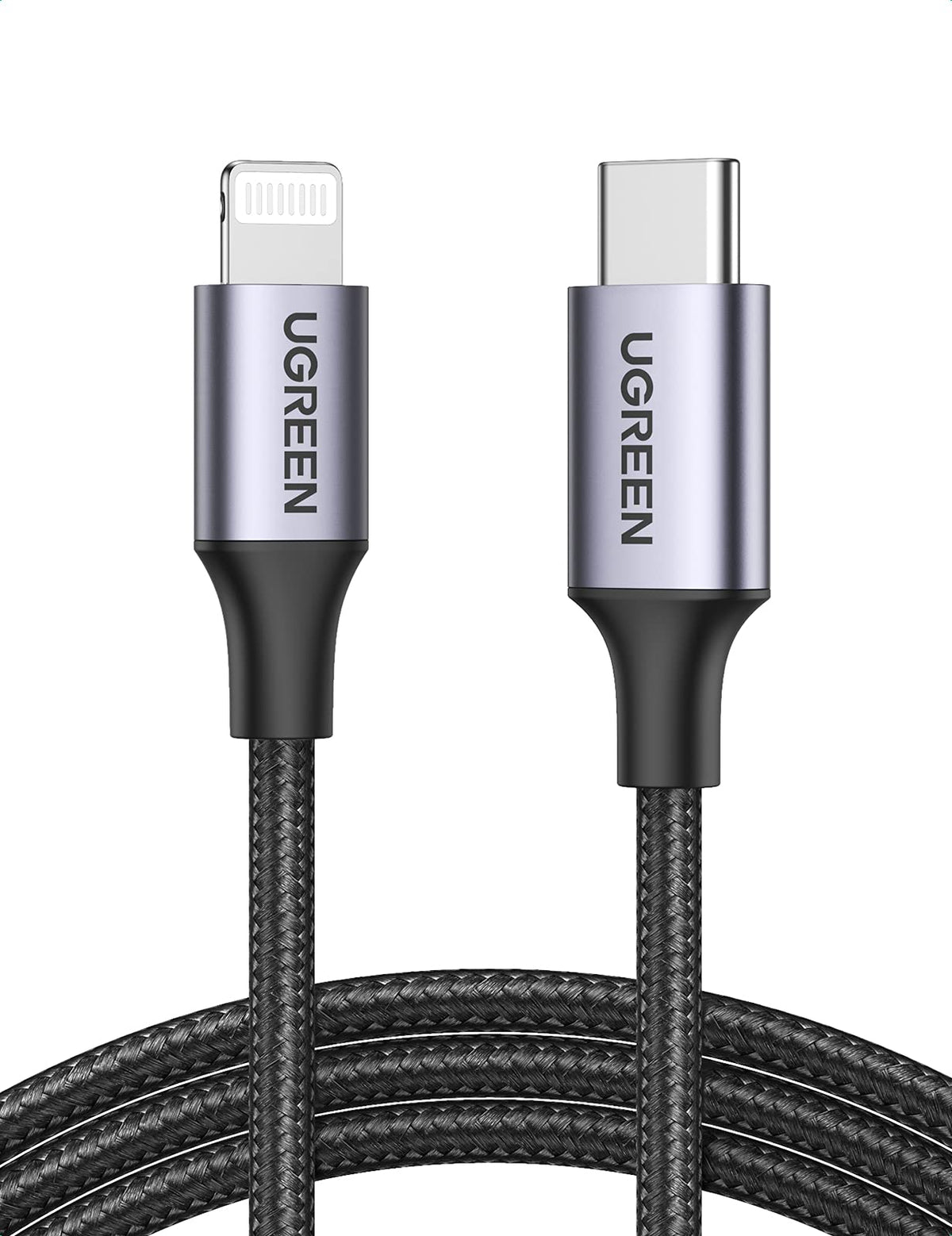 UGREEN كابل USB-C إلى Lightning 20 واط هيكل ألمنيوم مضفر 2 متر (أسود) - US304