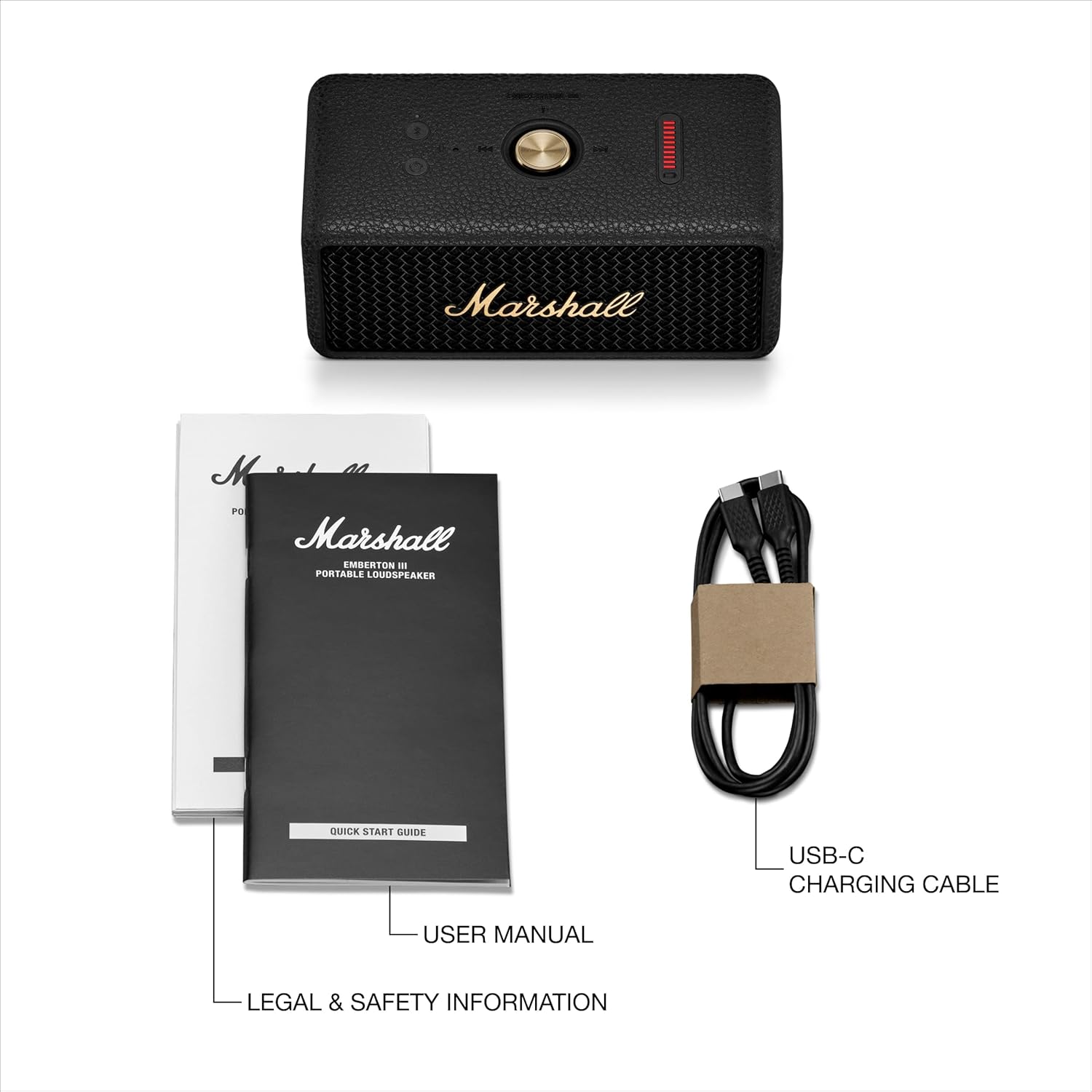 Marshall سماعة محمولة مدمجة لاسلكية بلوتوث - لون أسود/نحاسي - EMBERTONIII-BLK-BRS  