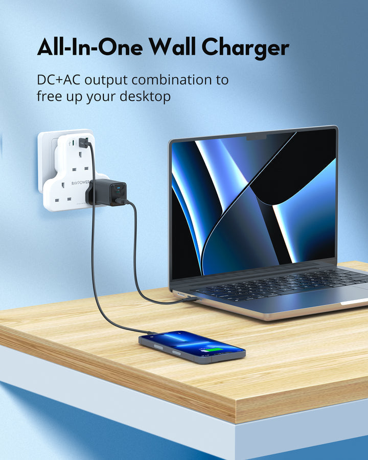 RAVPower PD Pioneer شاحن حائط بقوة 20 واط وثلاثة منافذ بقابس بريطاني - أبيض