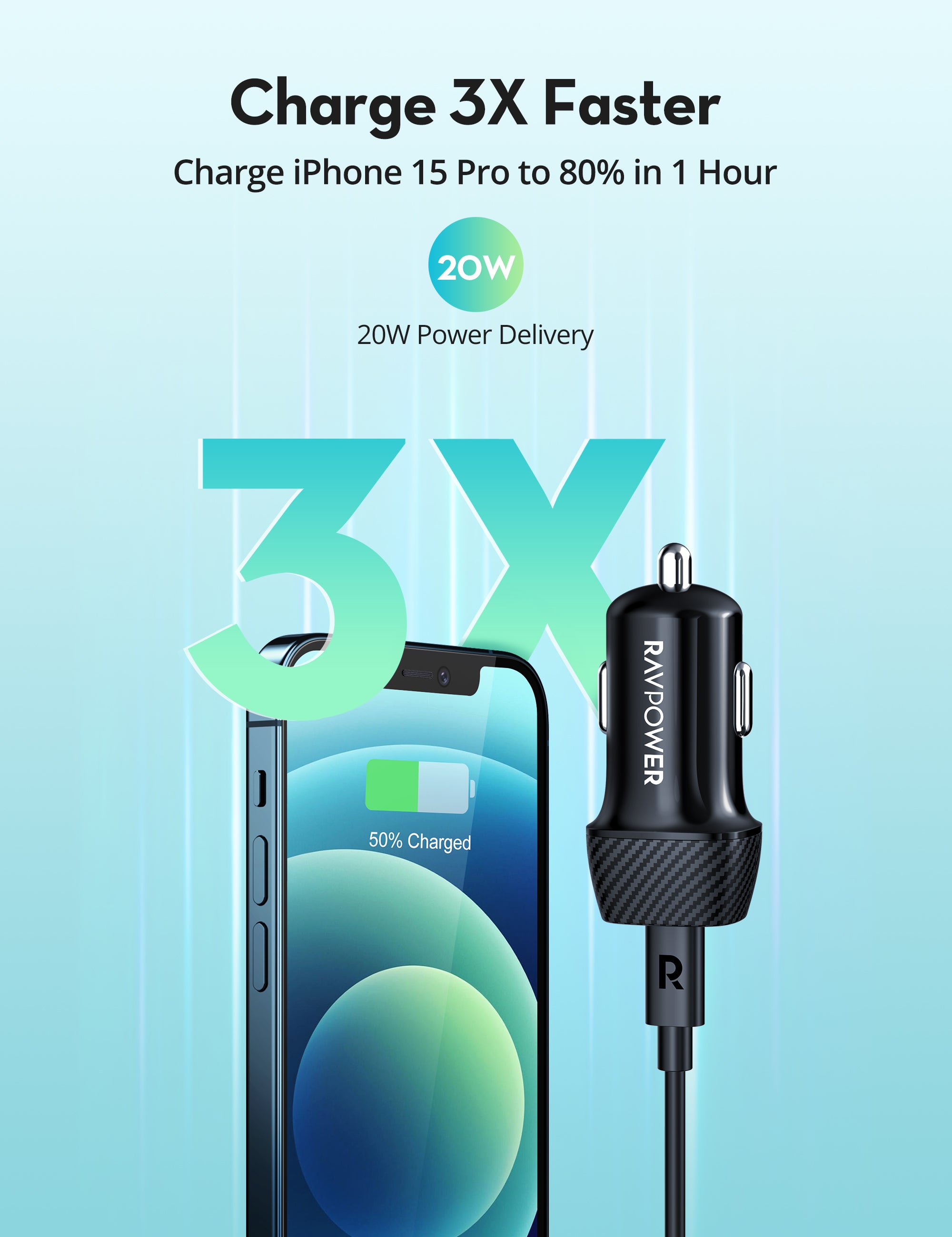 RAVPower 20W Car Charger 1C black - VC1017