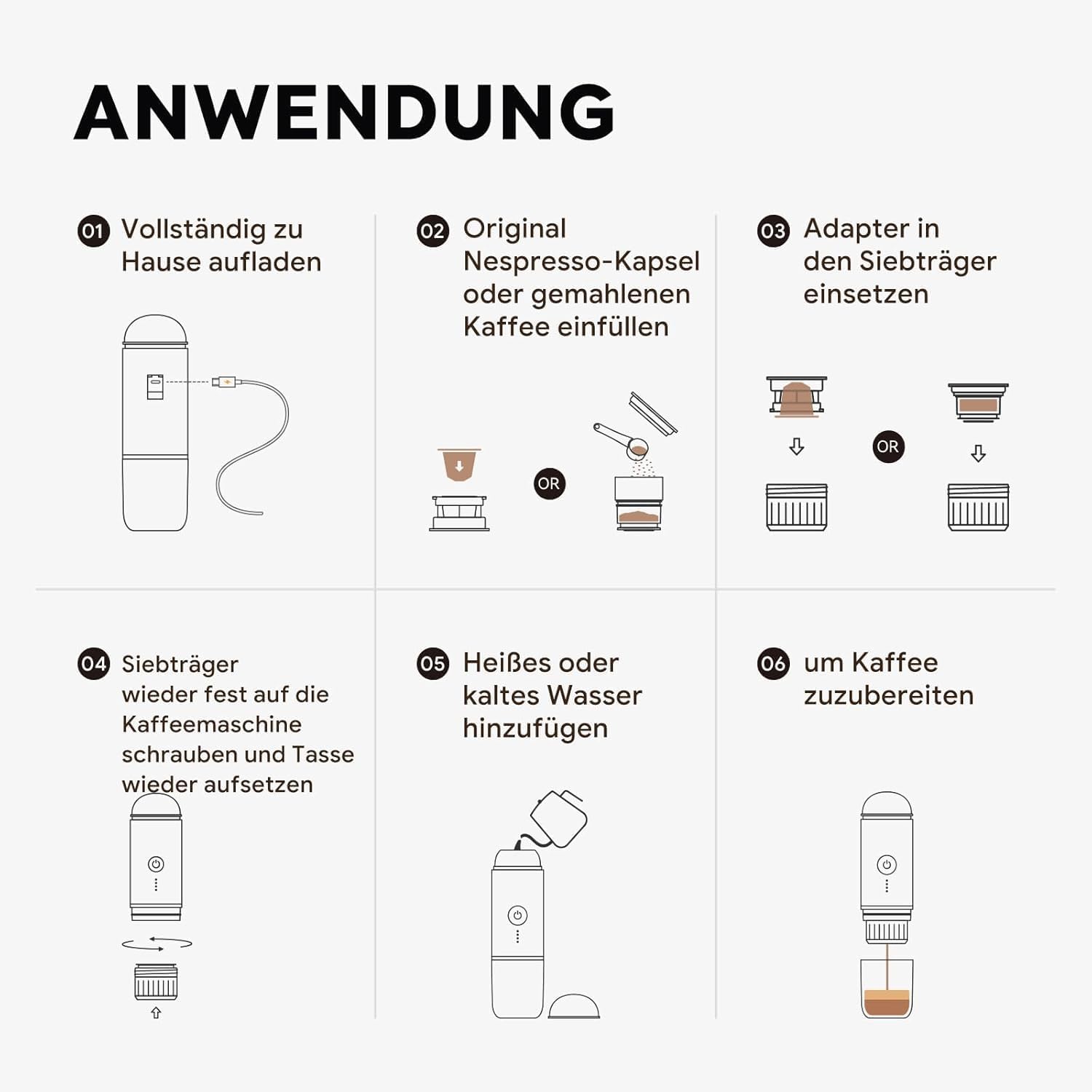 iCafilas 2-in-1 Portable Espresso Maker with Heating - White