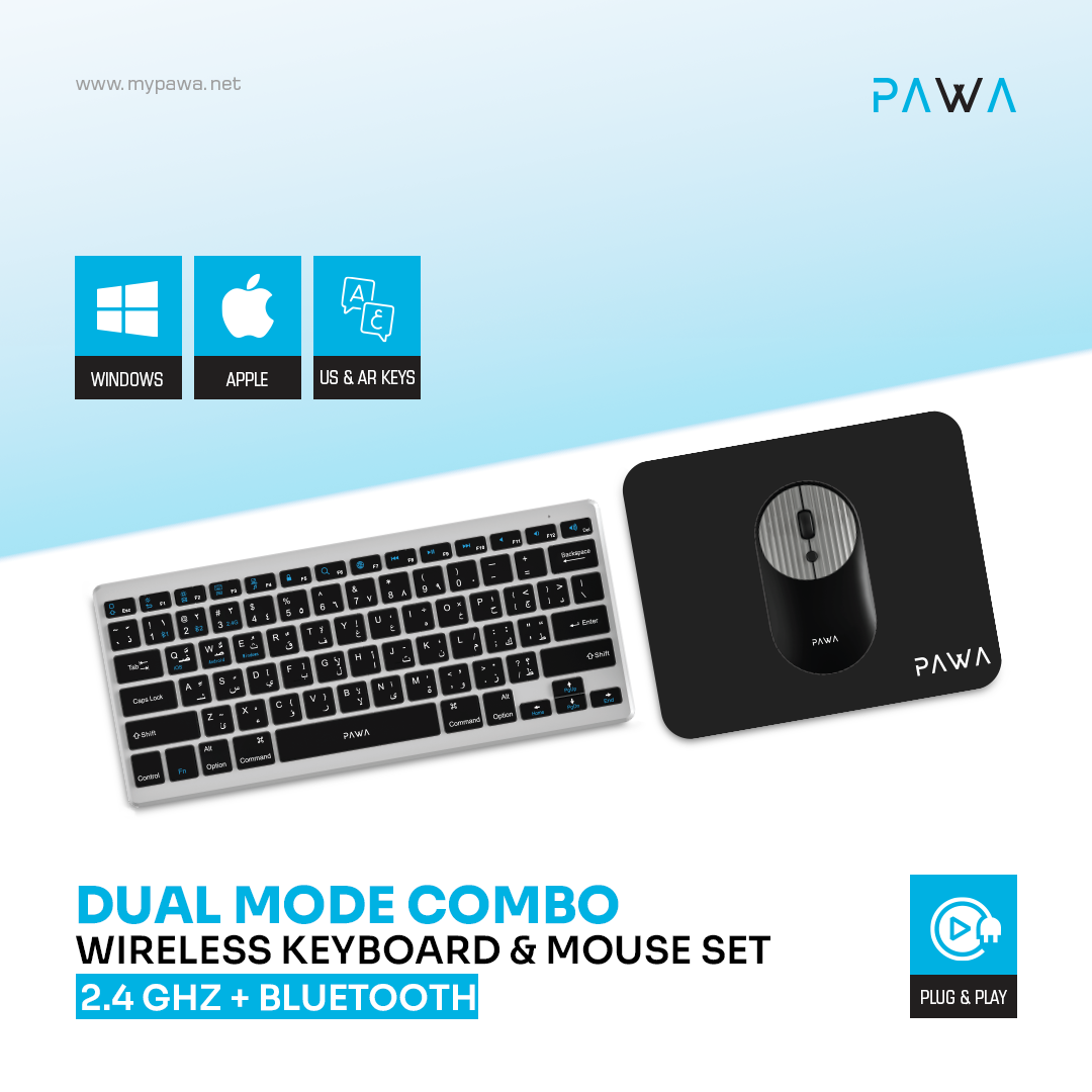 PAWA Dual Mode Wireless Keyboard and Mouse Set - Grey & Black