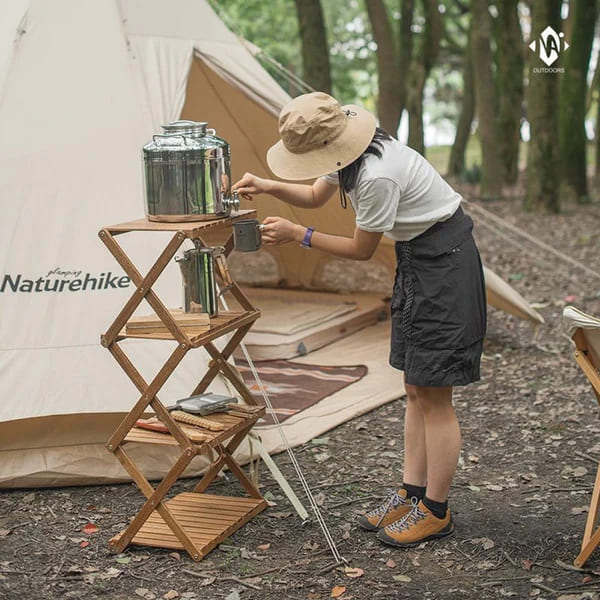 رف خارجي متعدد الطبقات من Naturehike، رف رباعي الطبقات - حبيبات خشبية