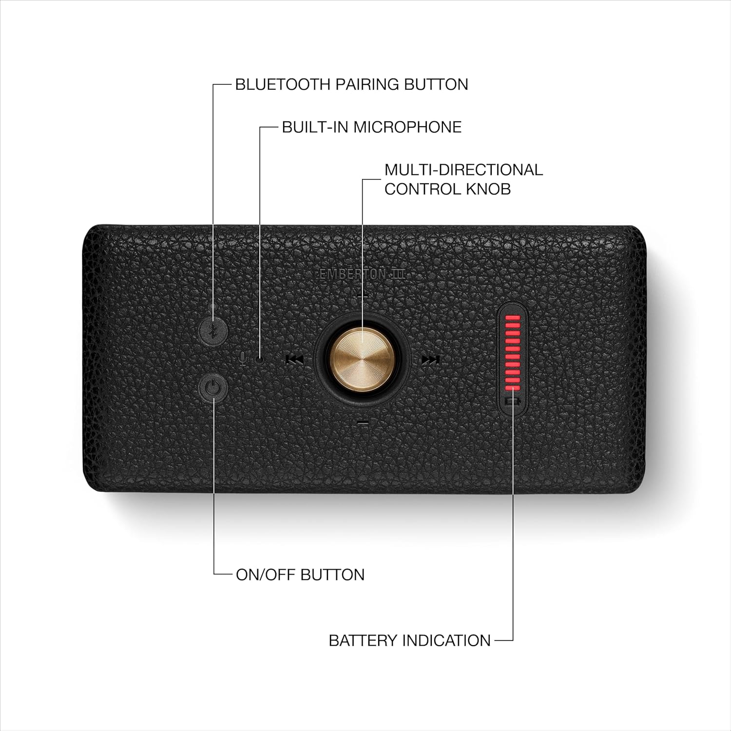 Marshall سماعة محمولة مدمجة لاسلكية بلوتوث - لون أسود/نحاسي - EMBERTONIII-BLK-BRS  