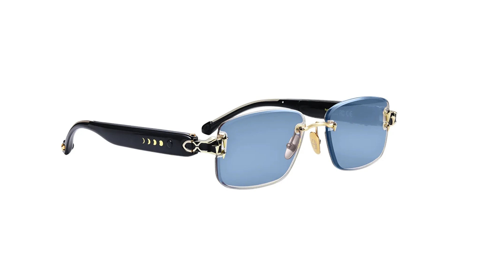 Chamelo Aura Black Smart Glasses – Front View, Black Frame with Built-in Speakers