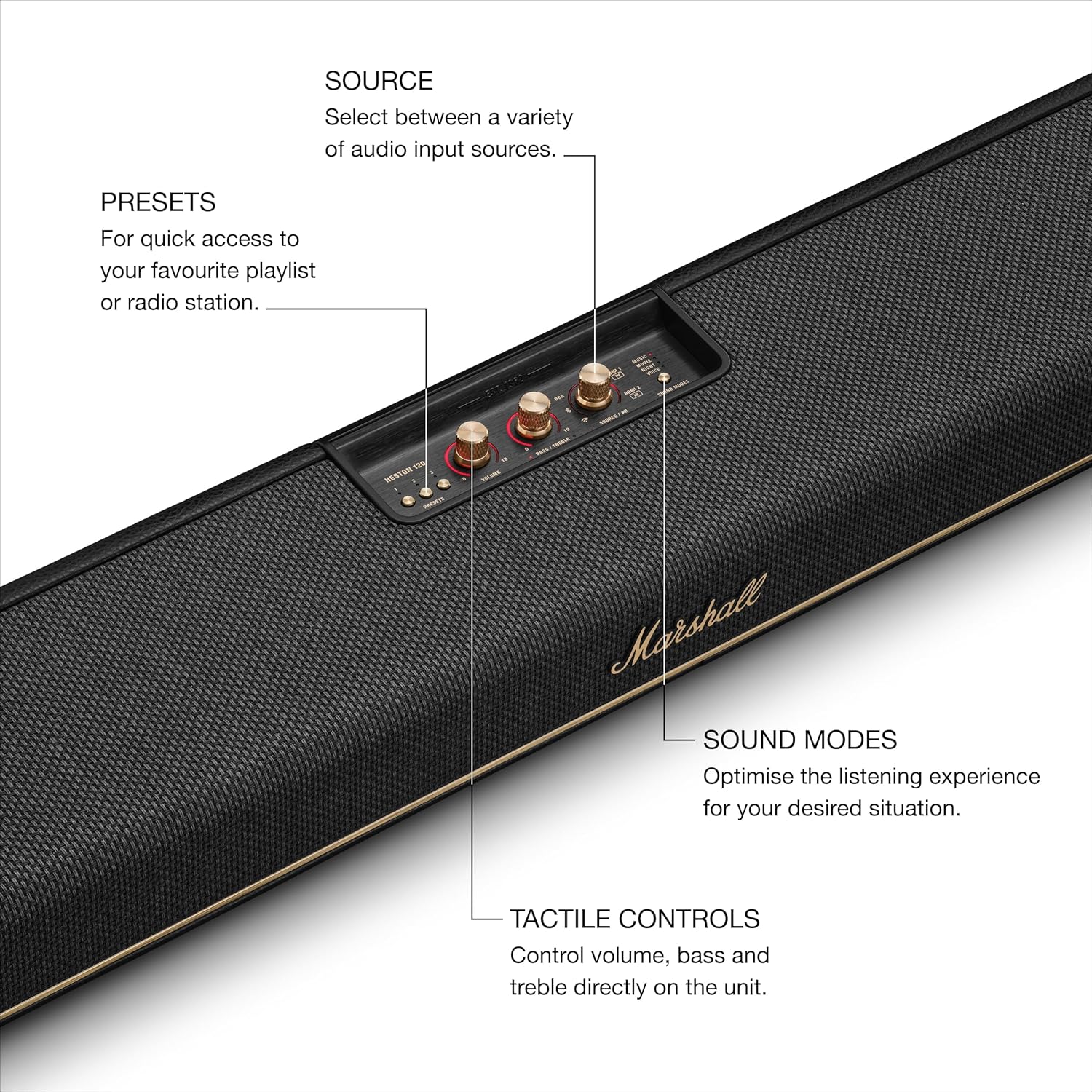 Marshall Heston120 TV Soundbar With Dolby Atoms-Black-HESTON120BLK